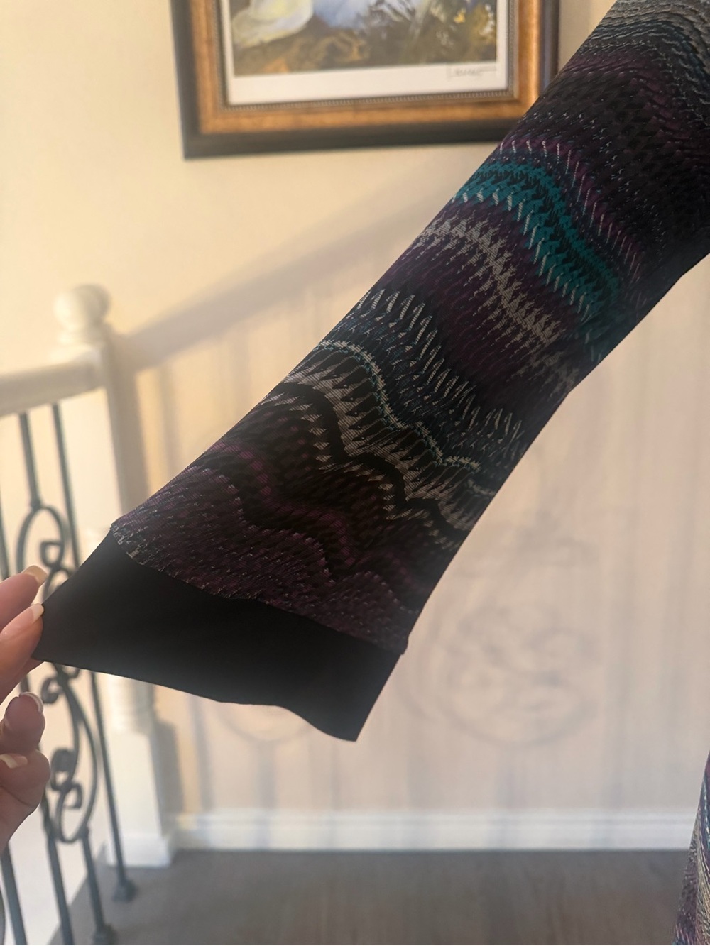 Sandra Darren Plum and Teal Wave-Pattern Midi Dress - Picture 5 of 5